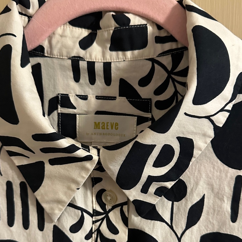 Maeve Anthropologie Bettina Black and White Graphic Long Sleeve Dress - Picture 2 of 4